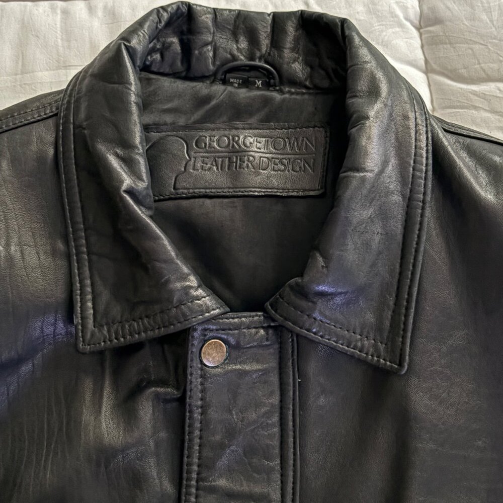 Georgetown Leather Design VTG 90s Black Mens Jacket Genuine Leather Coat M - Picture 14 of 15